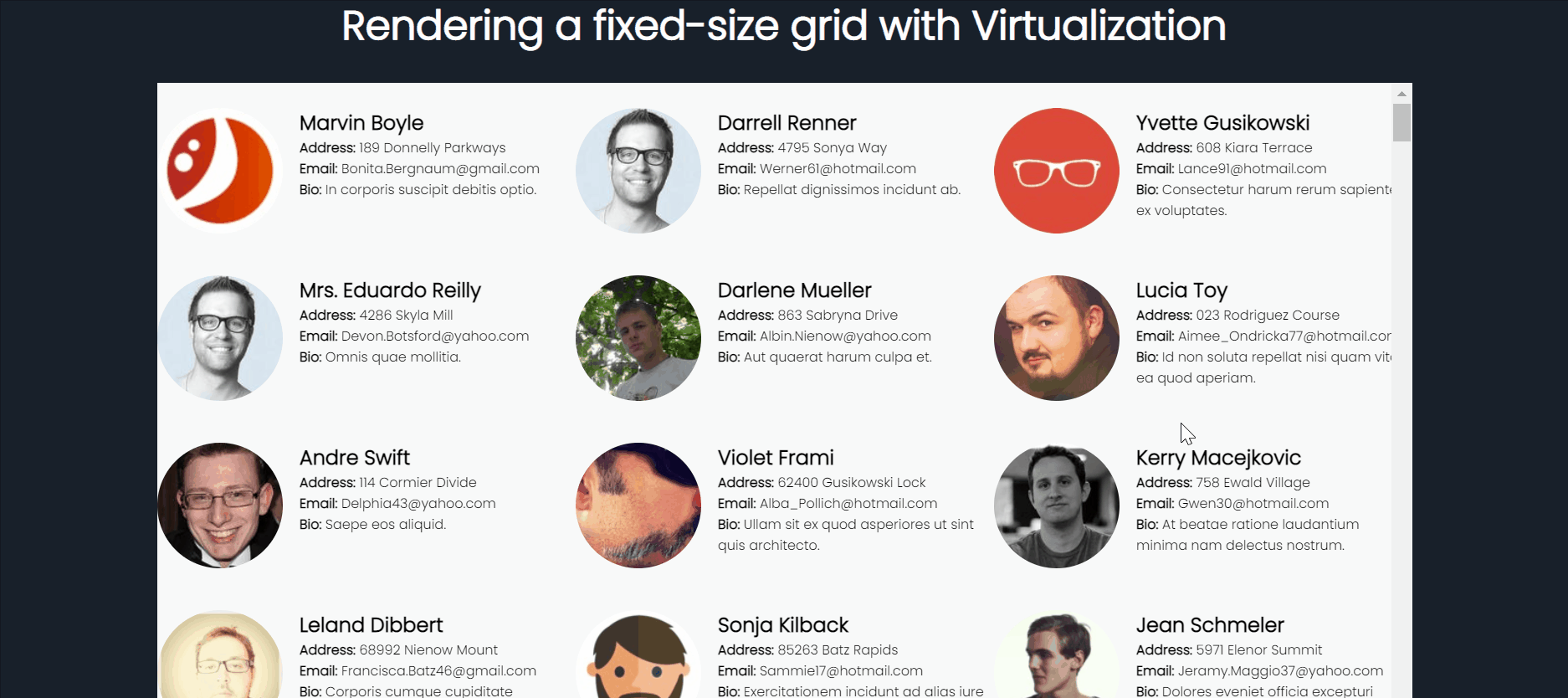 Rendering a fixed-size grid with virtualization
