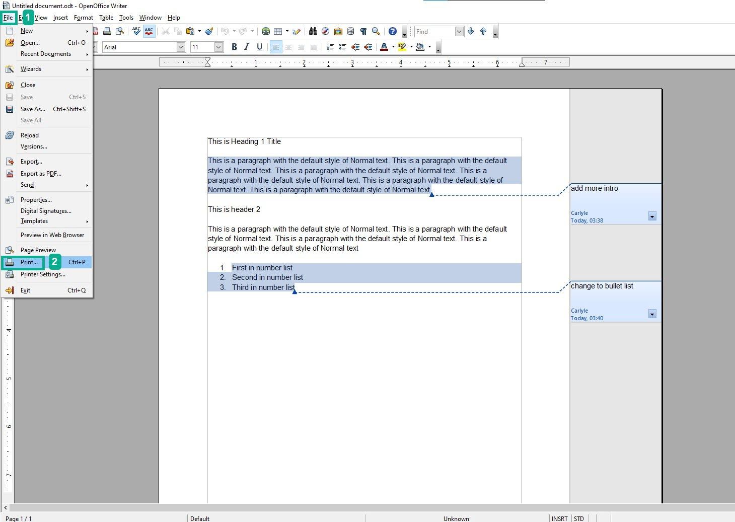 Step 6: Click File, then select Print to print a google doc that has been converted
