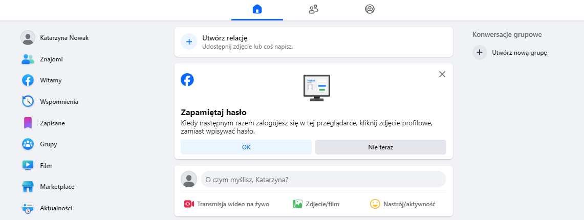 Widok konta na Facebooku