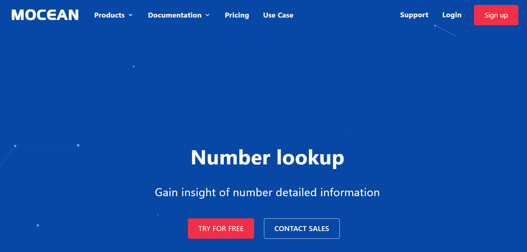 home page of the mocean phone number validator api