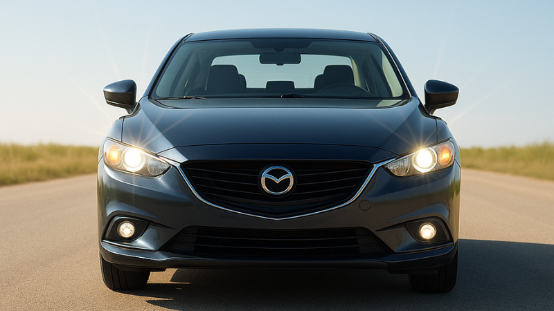 A car with bright light color LED headlights having quick responce time