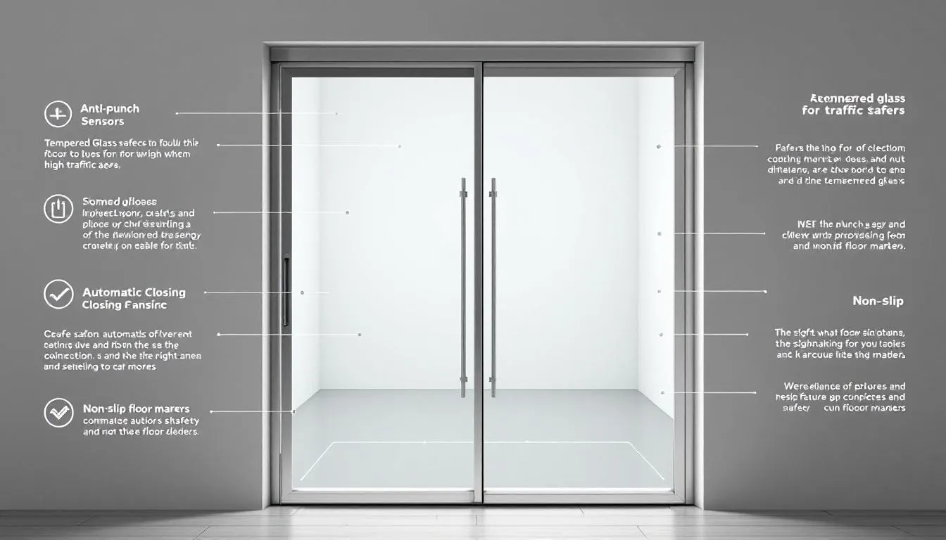 An image illustrating the security features of modern swinging doors, emphasizing safety in high traffic areas.