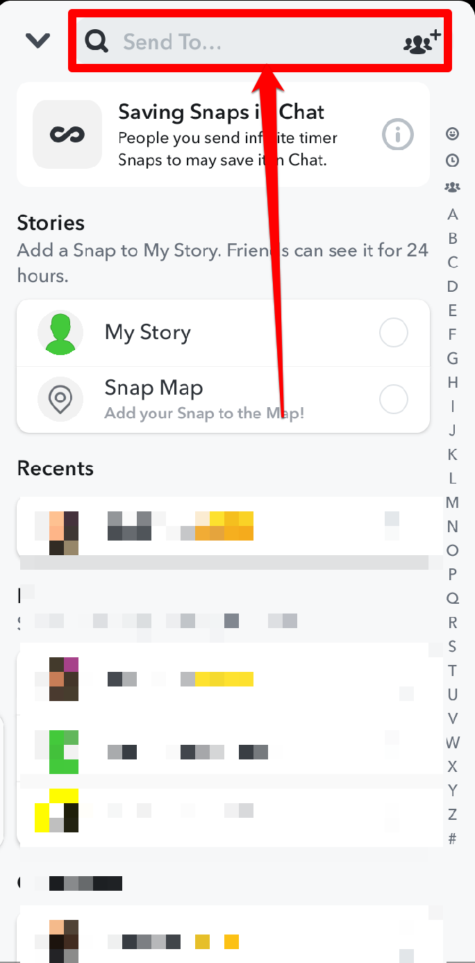 Picture showing the send to search bar on sSnapchat