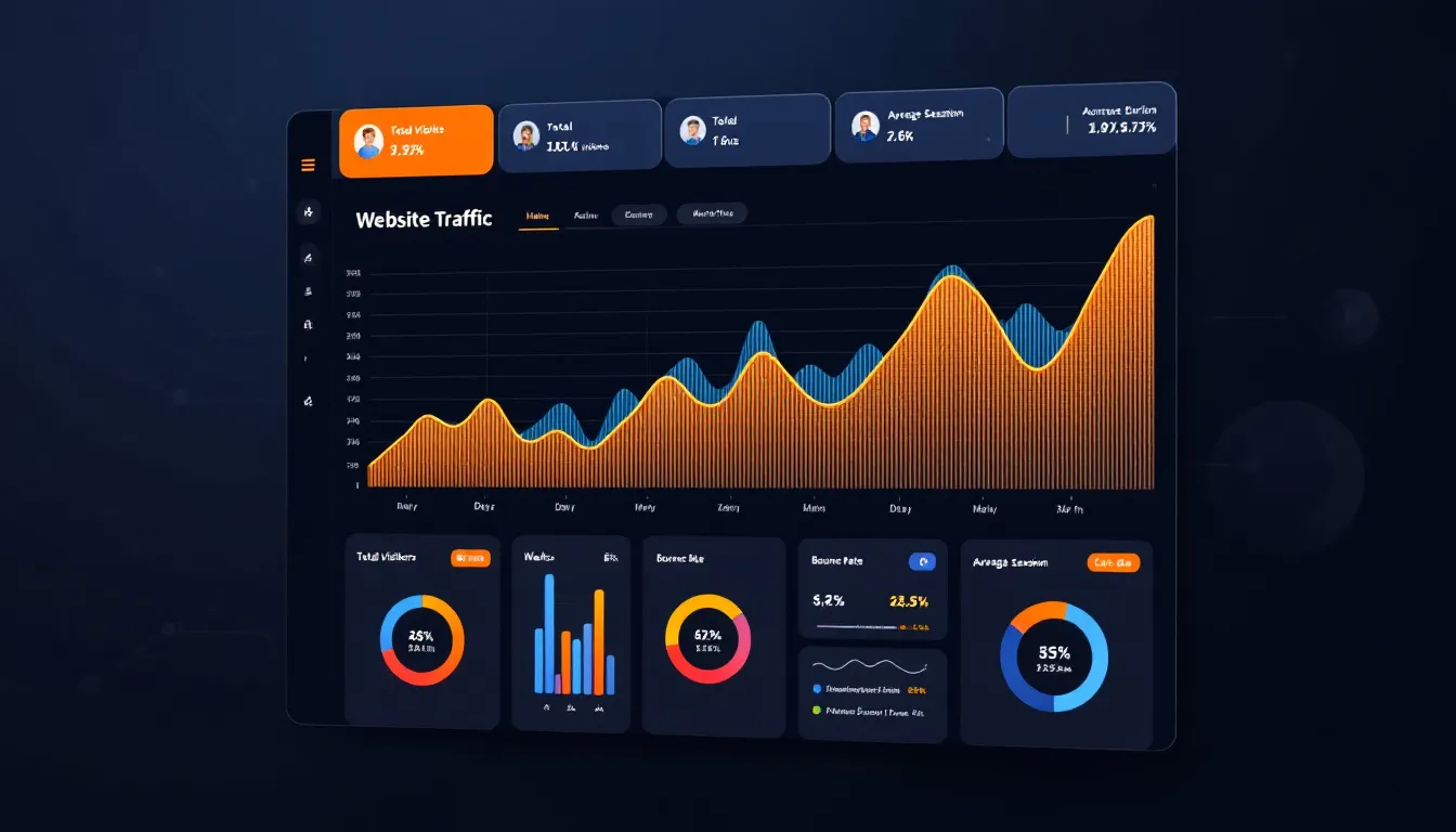 An analytics dashboard displays a visual representation of website traffic growth, highlighting key metrics such as organic traffic and search engine rankings. This powerful tool provides great insights into SEO performance and helps optimize listings for better visibility on search engines.