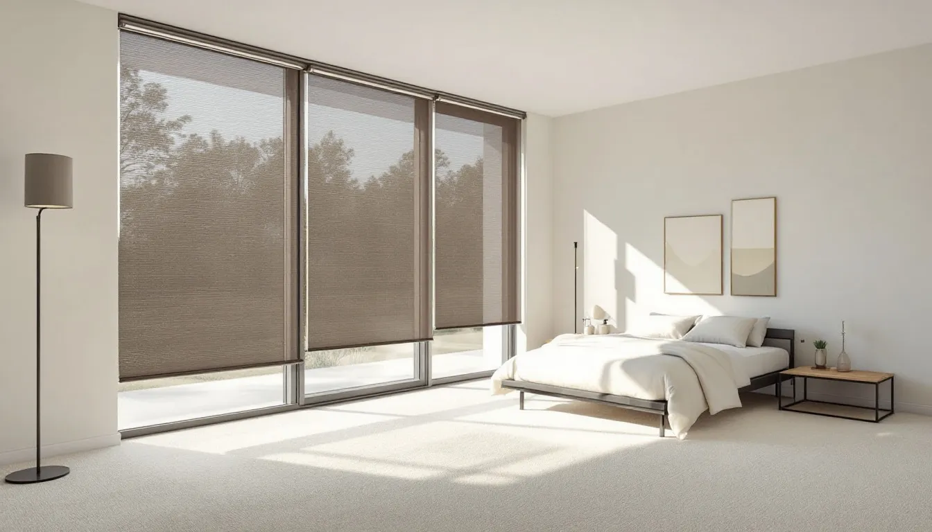 A cozy bedroom with privacy blinds installed, enhancing the room's comfort.