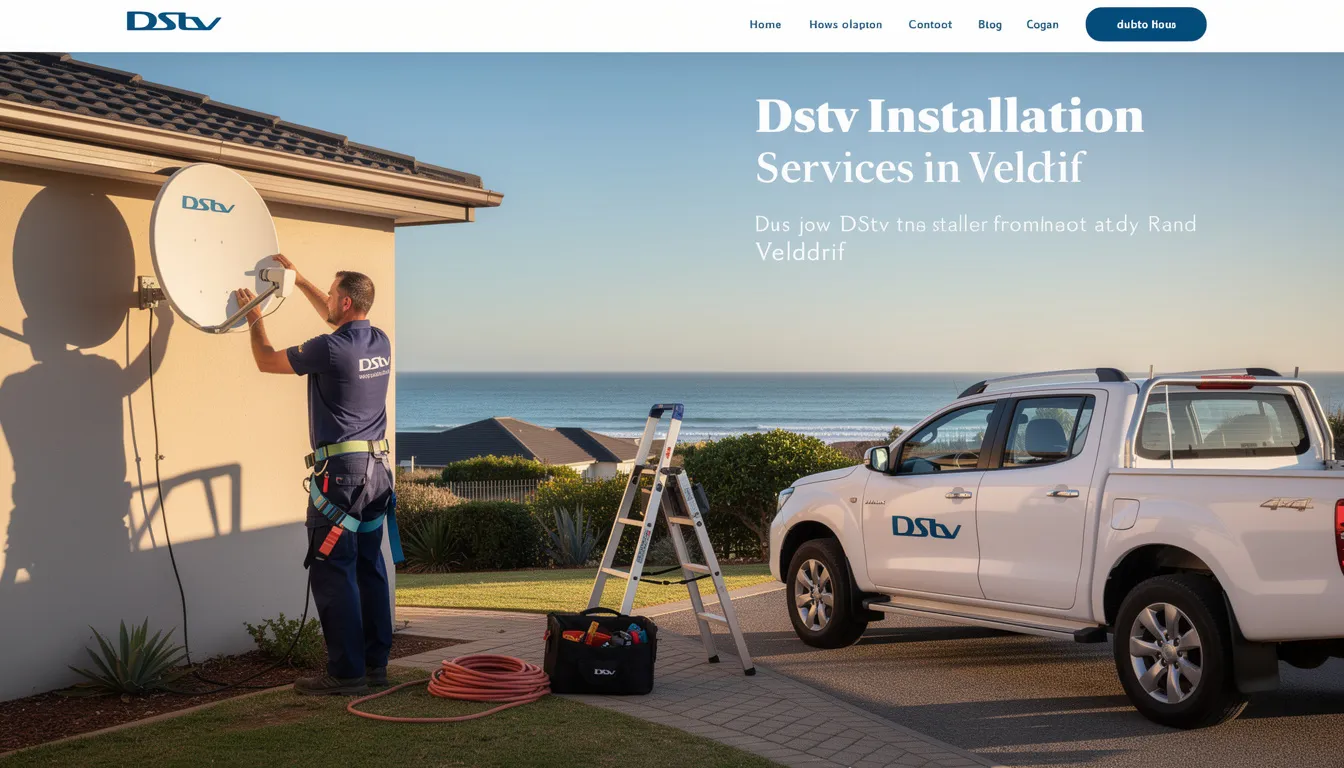 The image depicts a professional DStv installation service in Velddrif, showcasing accredited installers setting up a satellite dish and decoder for optimal signal reception. This highlights the importance of expert DStv installation services for uninterrupted entertainment and reliable service.