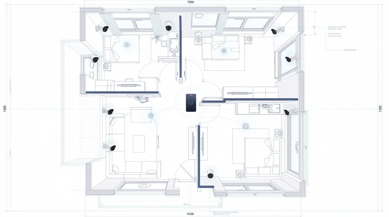 A modern security system with cameras and motion sensors, enhancing apartment safety.