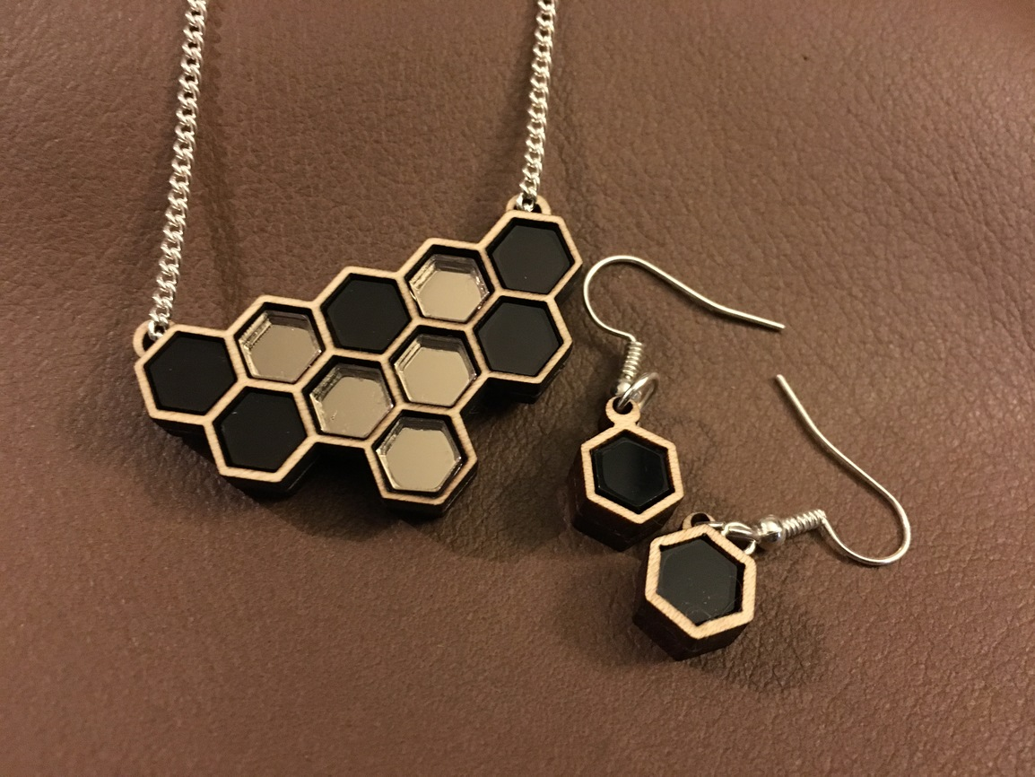 Honeycomb necklace and earings