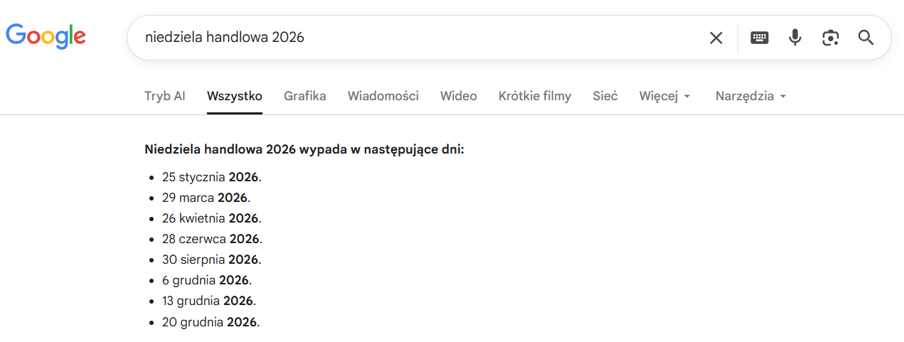Przykład odpowiedzi zero-click searches.