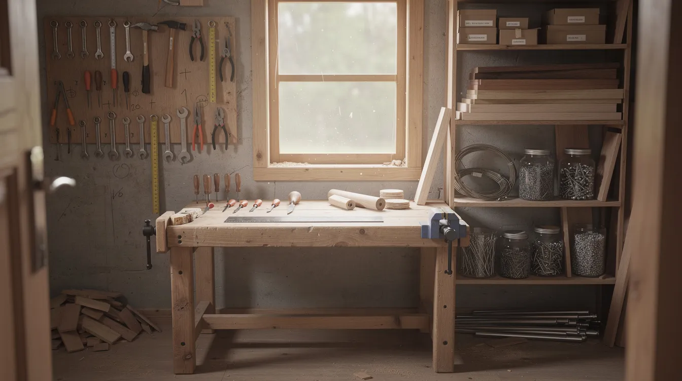 The image depicts a small workshop featuring a neatly arranged workbench, various tools, and raw materials, creating an ideal setting for micro enterprises engaged in income-generating activities. This environment reflects the potential for borrowers to utilize mudra loans for financing their business ventures in the non-farm sector.