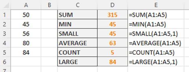 Excel common functions