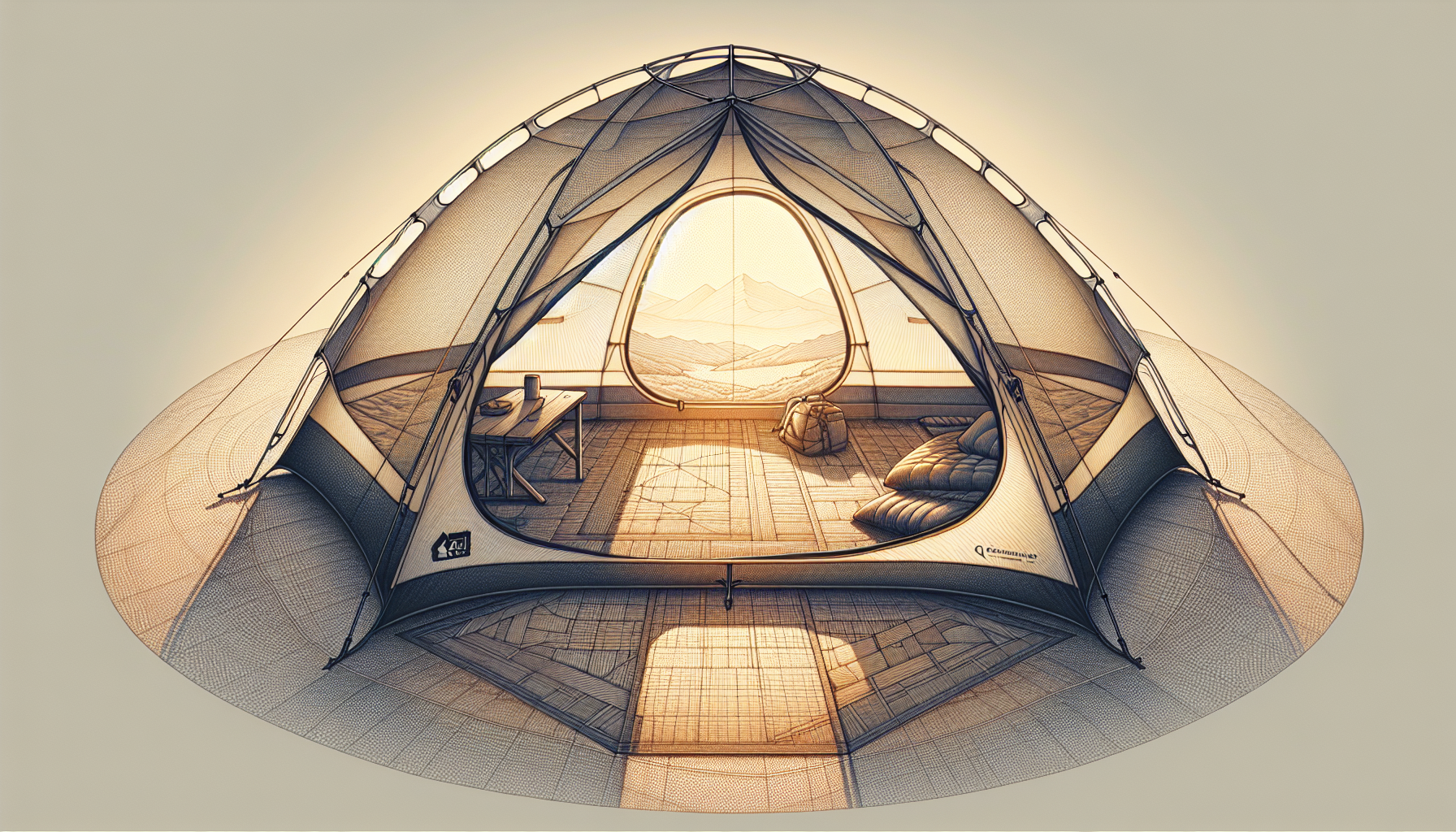 Illustration of the spacious interior and D-shaped door of the REI Co-op Quarter Dome SL 1 tent