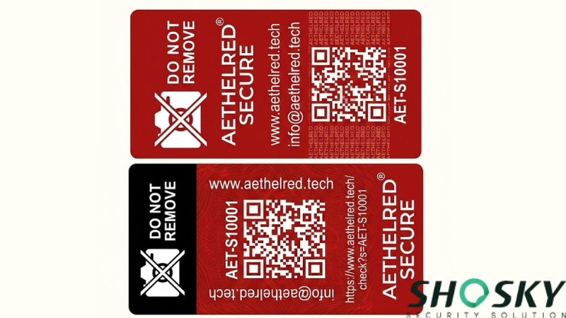 Serialized security seals with camera-prohibited icons and branding information