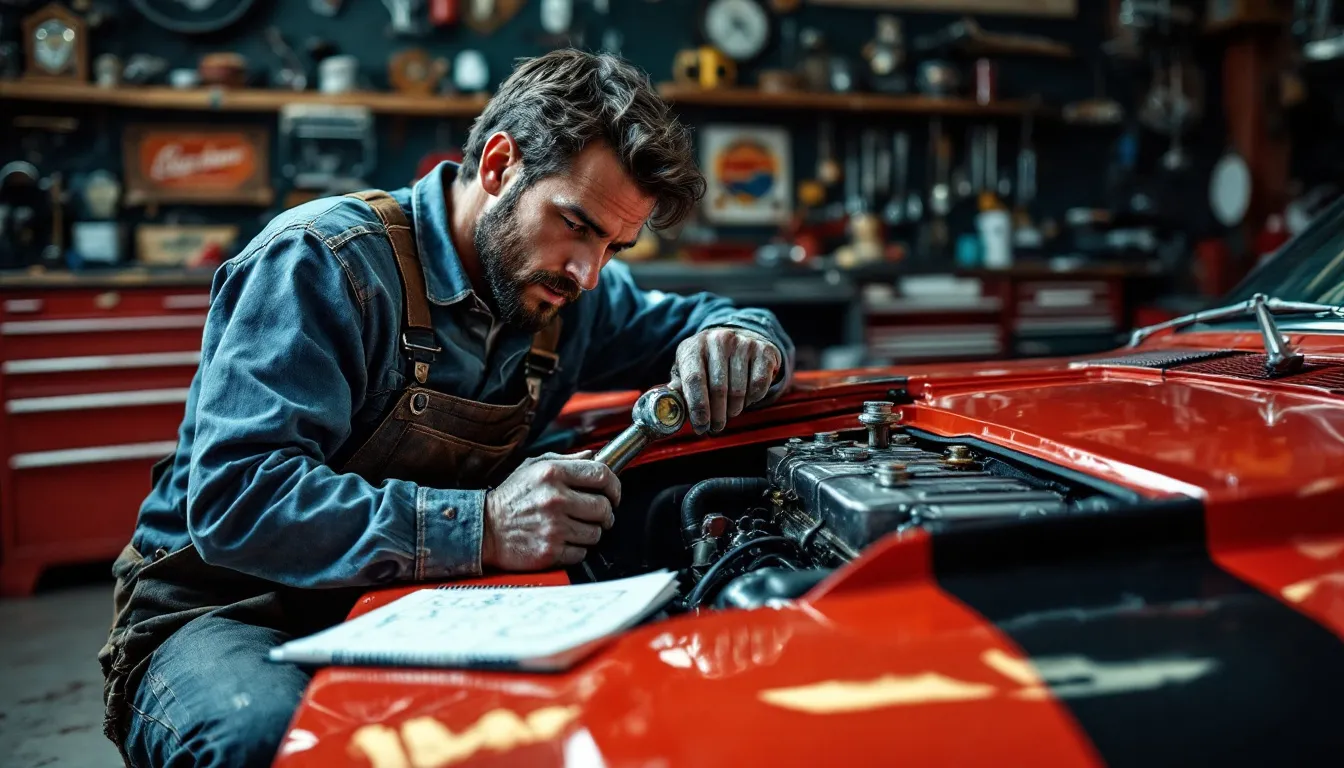 An auto mechanic is diligently working on a vehicle in an auto repair shop, surrounded by tools and equipment essential for their trade. This scene highlights the operational aspects of an auto repair business, which may benefit from small business loans to manage costs and improve cash flow.