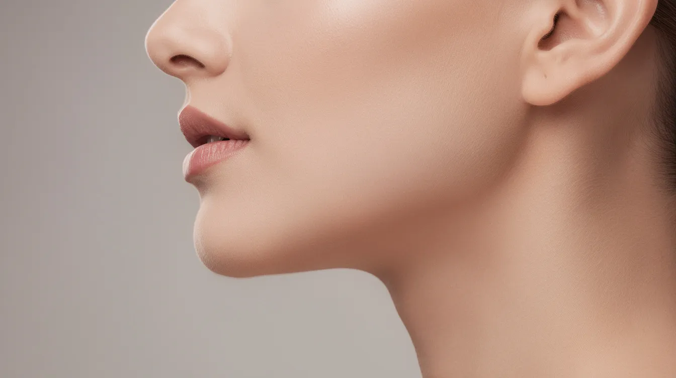 The image shows a profile view highlighting a defined jawline and smooth neck contour, emphasizing the aesthetic benefits of procedures like chin lipo and jowl liposuction. This cosmetic procedure effectively removes accumulated fat in the neck area, contributing to a more youthful appearance.