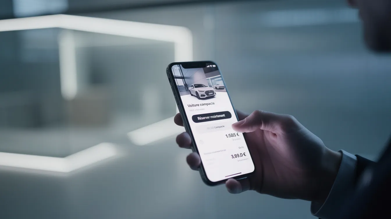 Persona che prenota un'auto online con lo smartphone.