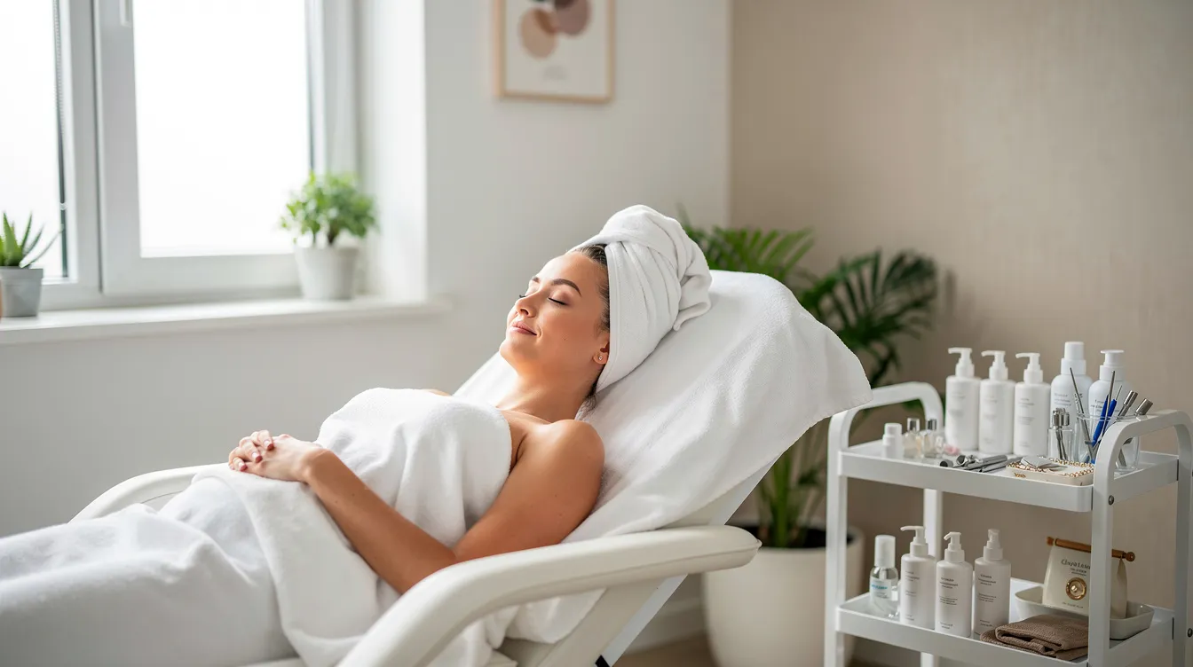 A person is comfortably relaxing in a bright treatment room, preparing for a microneedling procedure aimed at enhancing skin rejuvenation. The atmosphere is serene, emphasizing the importance of skin health and the skin's natural healing process.