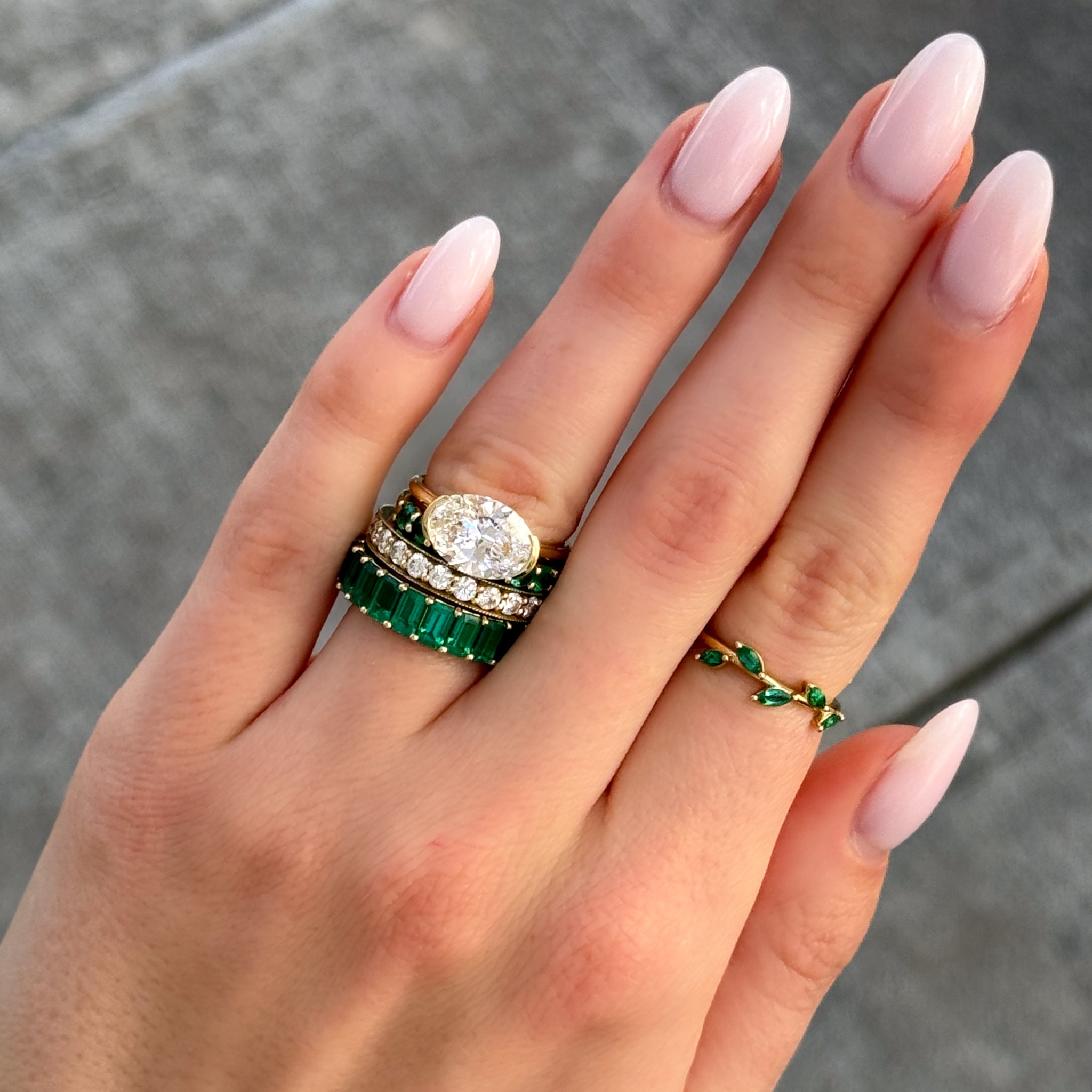 Green Emerald Emerald Cut Eternity Band