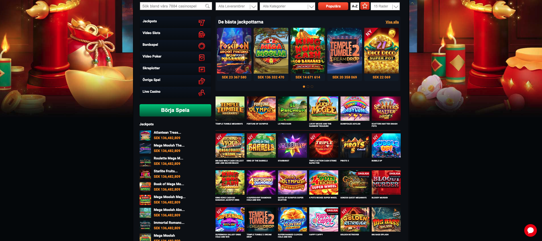 Mega Fortune casino med över 7 500 spel från fler än 100 speltillverkare