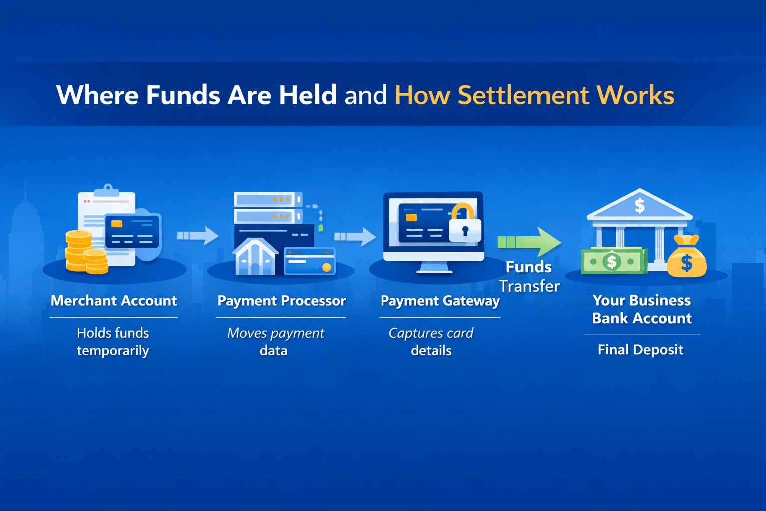 Merchant account vs payment processor vs gateway - funds 