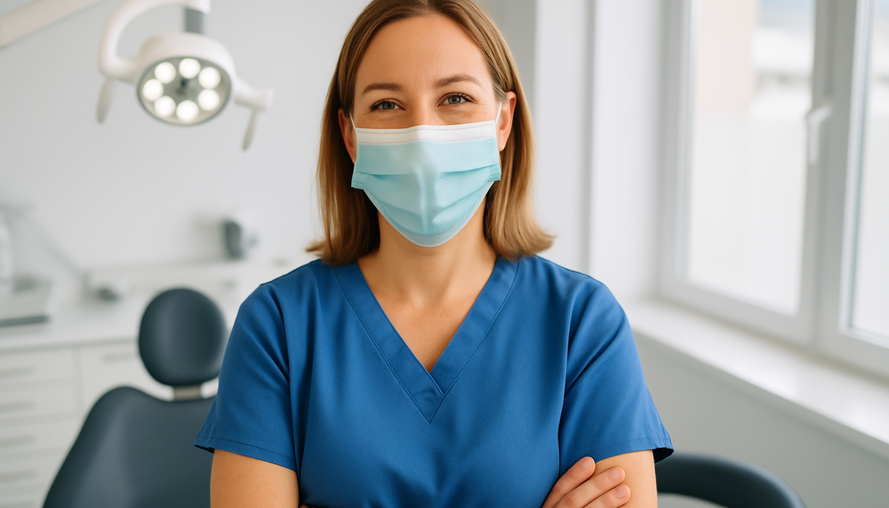 Dentist in Norway: How to Find One You Can Actually Trust 12 En kvinnelig tannlege med blå uniform og munnbind smiler trygt i et moderne og lyst tannlegekontor. dentist a dentist the dentist to the the and dental dentists you tannlege engelsk your are oslo care have can with use what all like andre mer this when