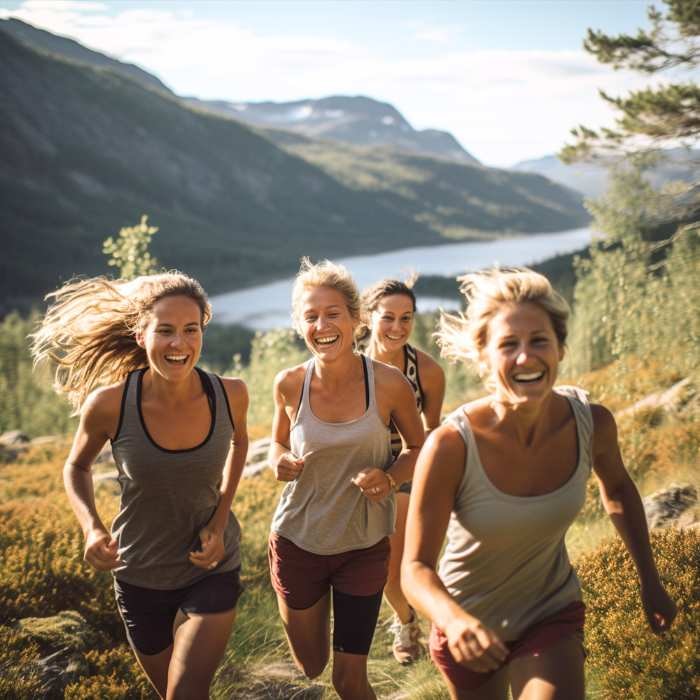 Benefits of Vitamin B Complex Supplements - Group of friends running together through a scenic landscape.