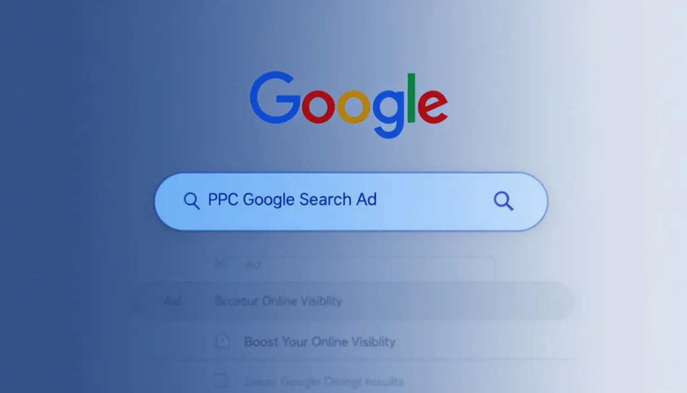 An illustration of a PPC Google search ad showcases a digital marketing strategy where text ads appear on a search engine results page, highlighting key elements such as ad copy, ad placement, and the destination URL. The ad emphasizes the pay-per-click model, where advertisers pay for each click, aiming to attract website visitors through effective online advertising campaigns.