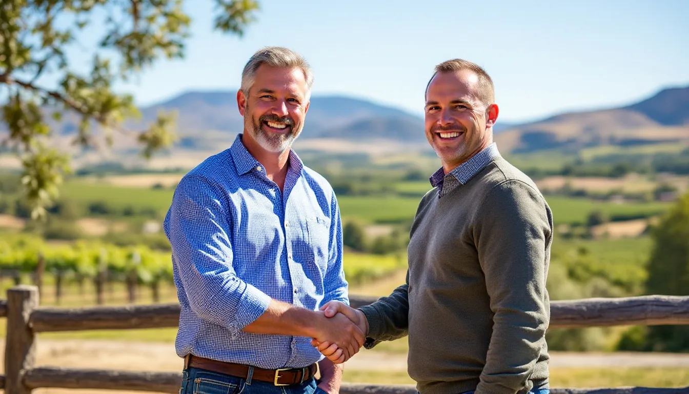 The image shows a satisfied client shaking hands with attorney Andrew Gilliland, set against a scenic backdrop of Temecula, California. This moment reflects the successful collaboration in estate planning, highlighting the attorney's commitment to providing exceptional legal services for families and their future.