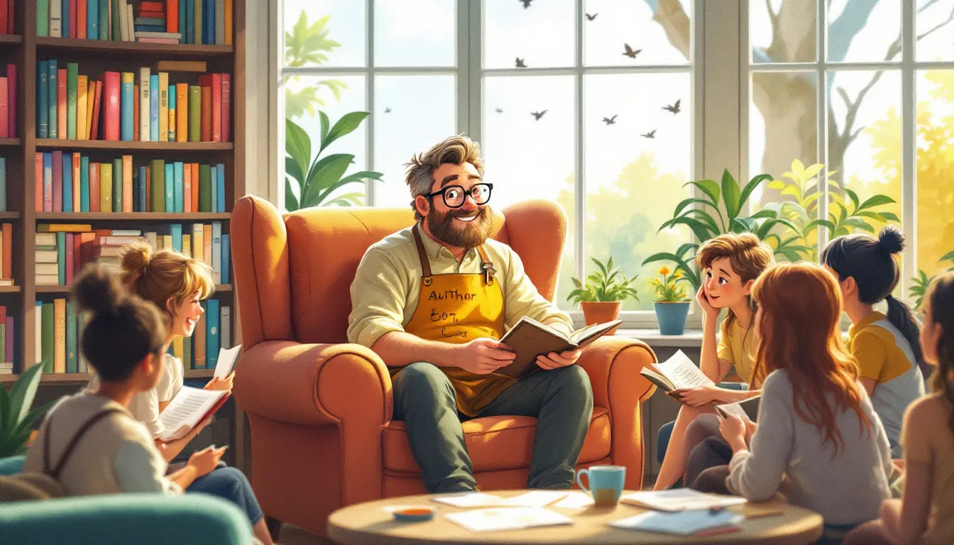 An author promoting their book and engaging with readers.