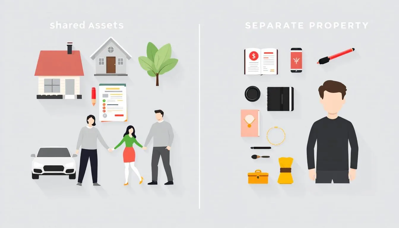 A visual comparison of community property and separate property in Texas.