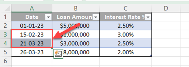 Select cells in a table