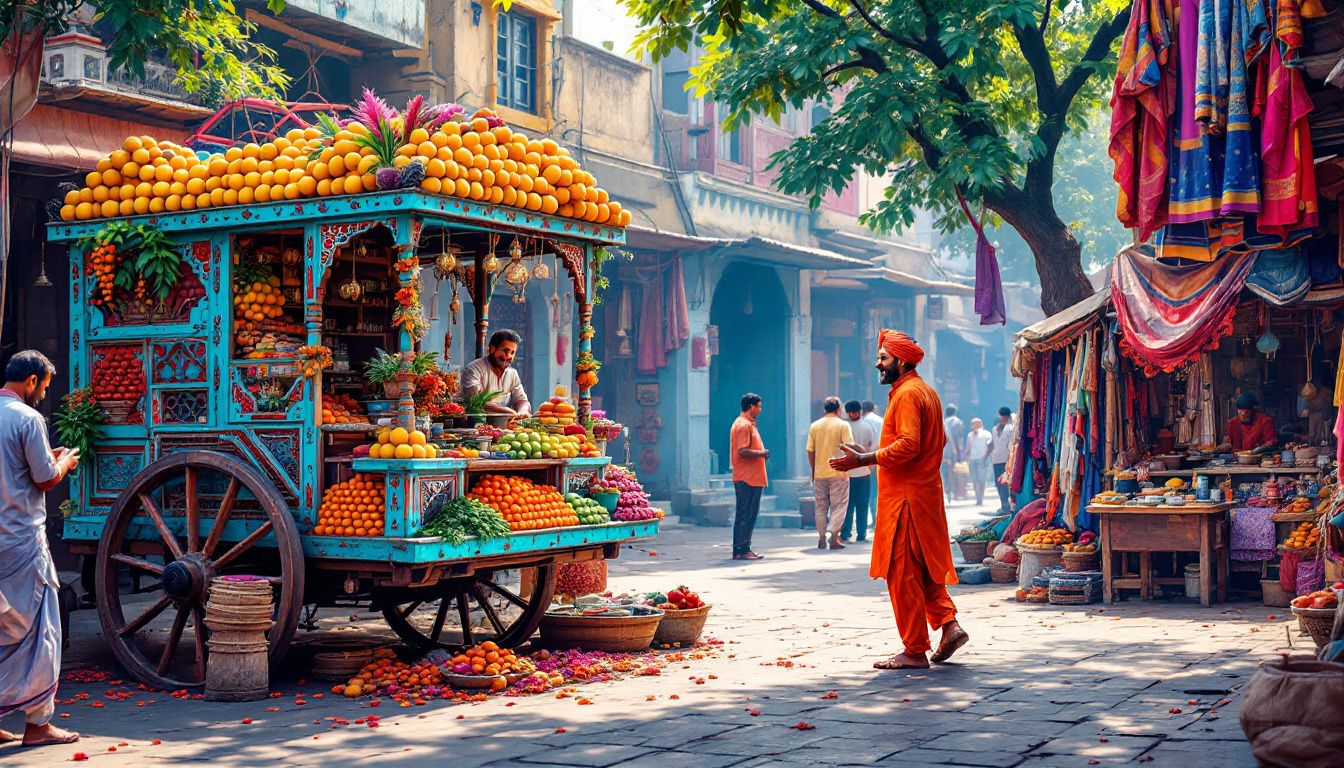 249ea987 f861 4ed4 bc90 11b98644c055 A vibrant market scene in Gujarat showcasing small businesses and entrepreneurial activities.