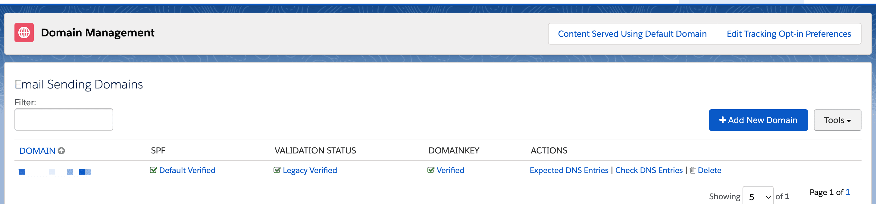 a pardot customer's email sending domain settiings