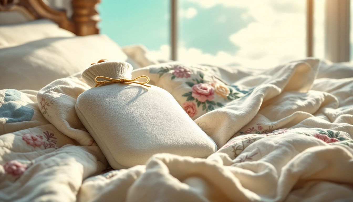 A long hot water bottle placed on a bed, conveying warmth and comfort.