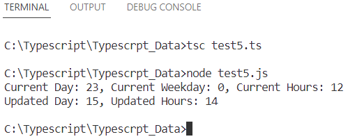 Output of example code showing display dates of getDate() and other methods