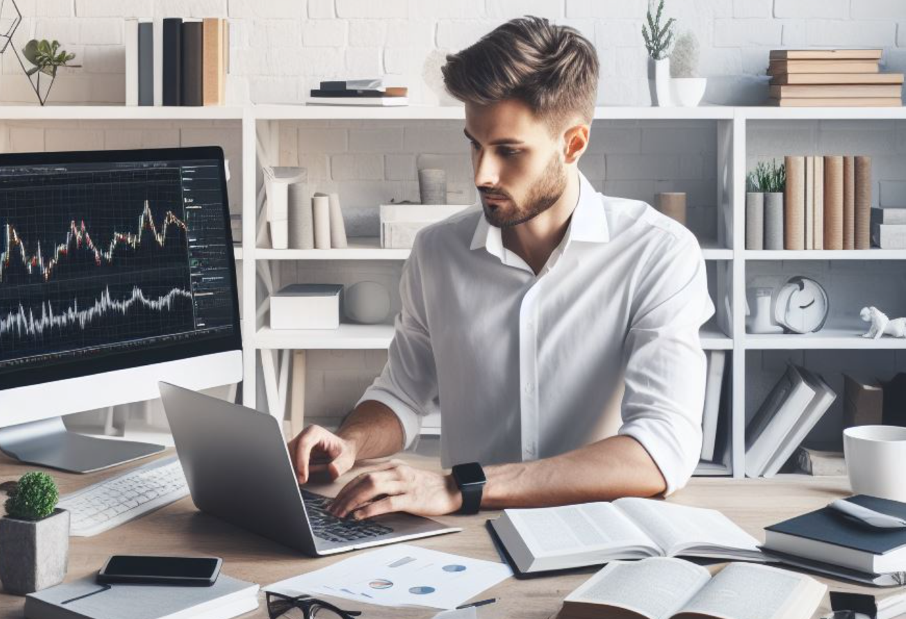 A picture of a person looking at a laptop with a chart of crypto exchange fees