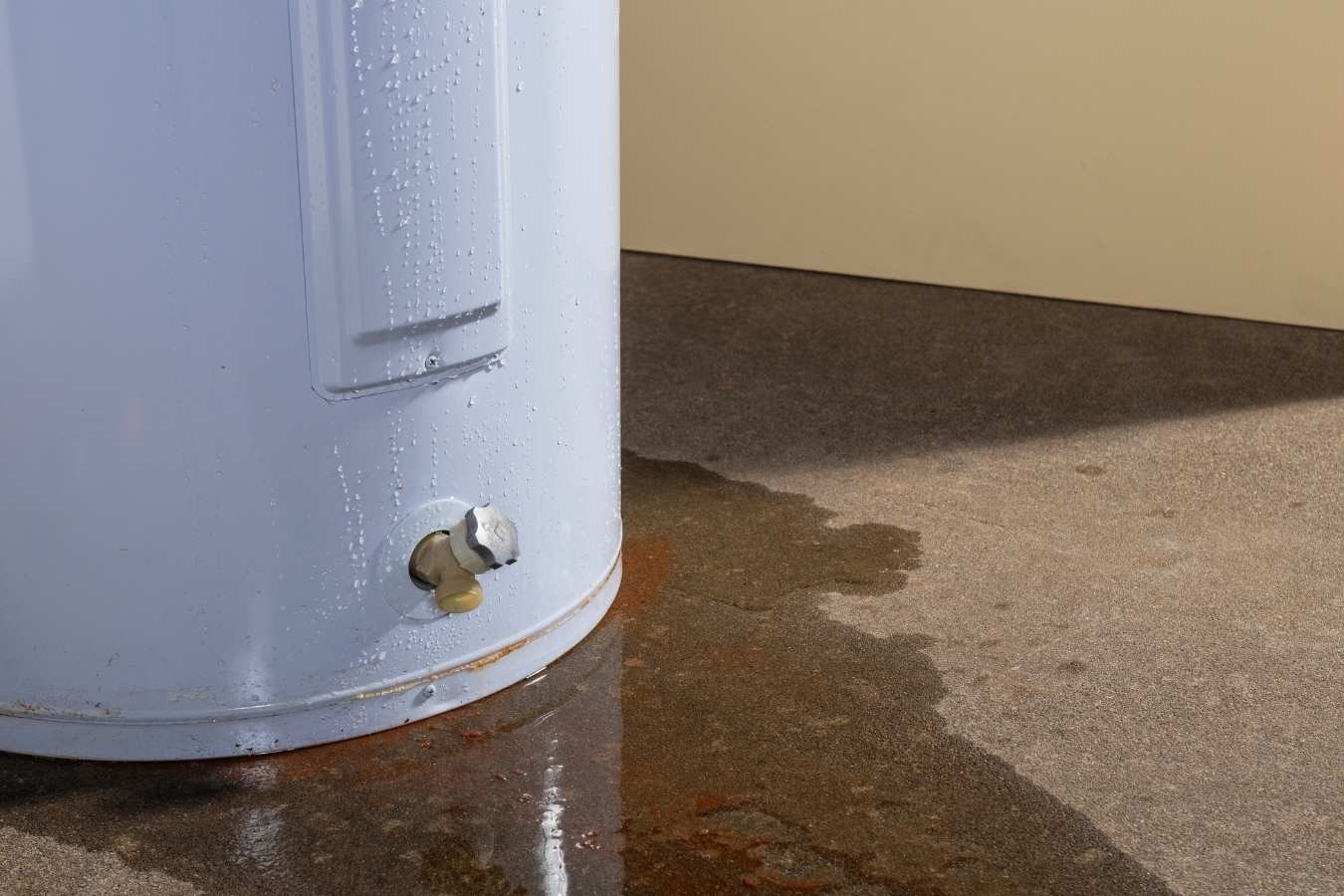 Failing water heater leaking from the bottom due to lack of routine maintenance