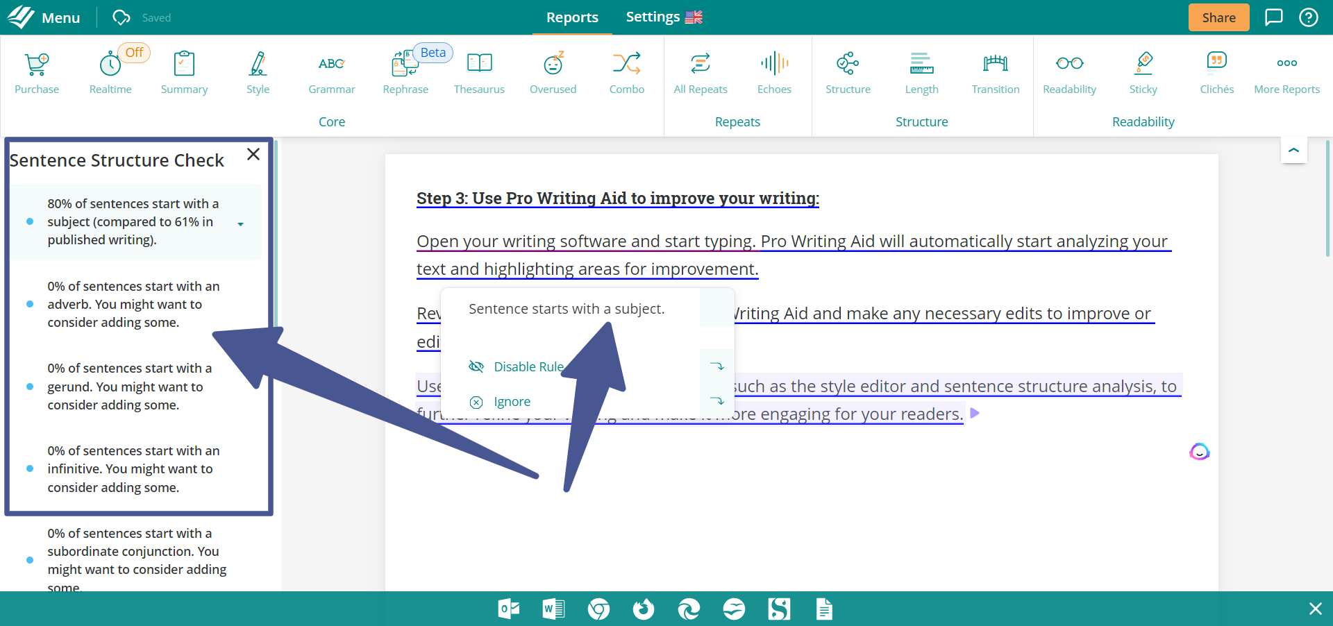 ProWritingAid's Sentence Structure Analysis
