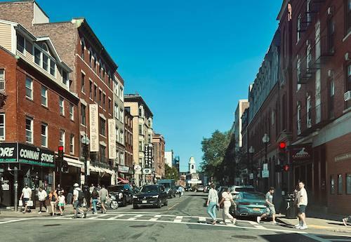 Summer crowds in the North End of Boston, the north side of town