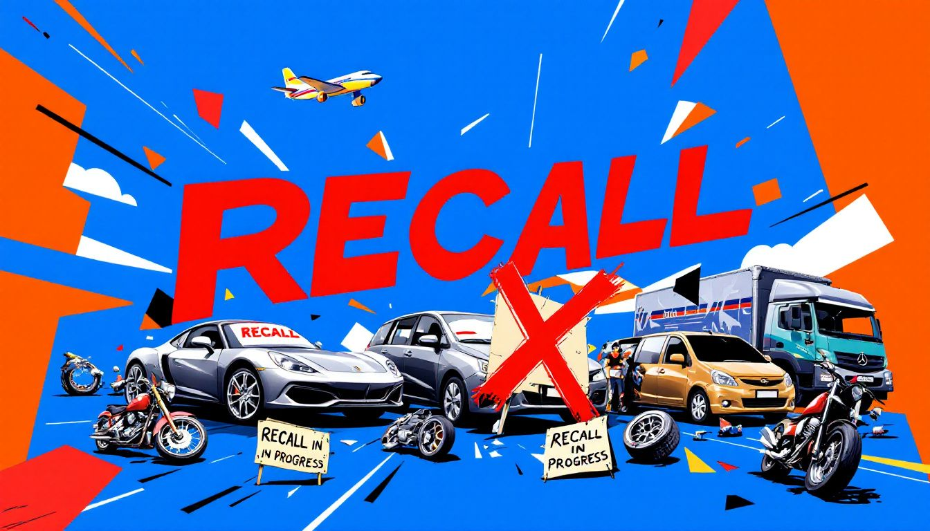 An illustration showing various vehicles affected by safety recalls.