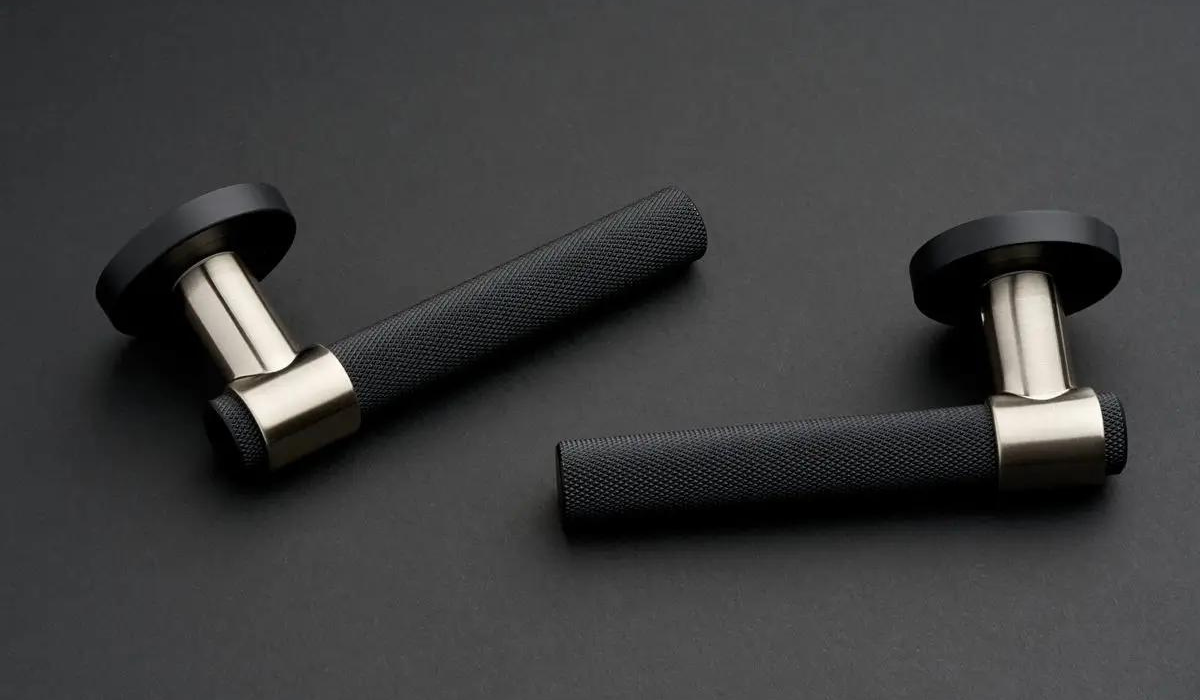 Modern black lever on rose door handles - knurled lever