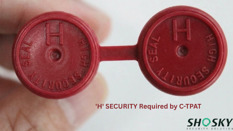 Close up of red C-TPAT compliant security seals.