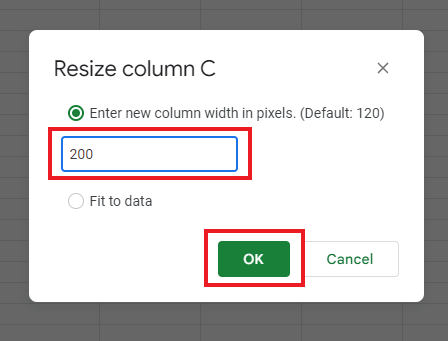 You can choose how long would you like to resize your column of can just click "Fit to data" and Google Sheets will automatically resize your column according how long is your data.