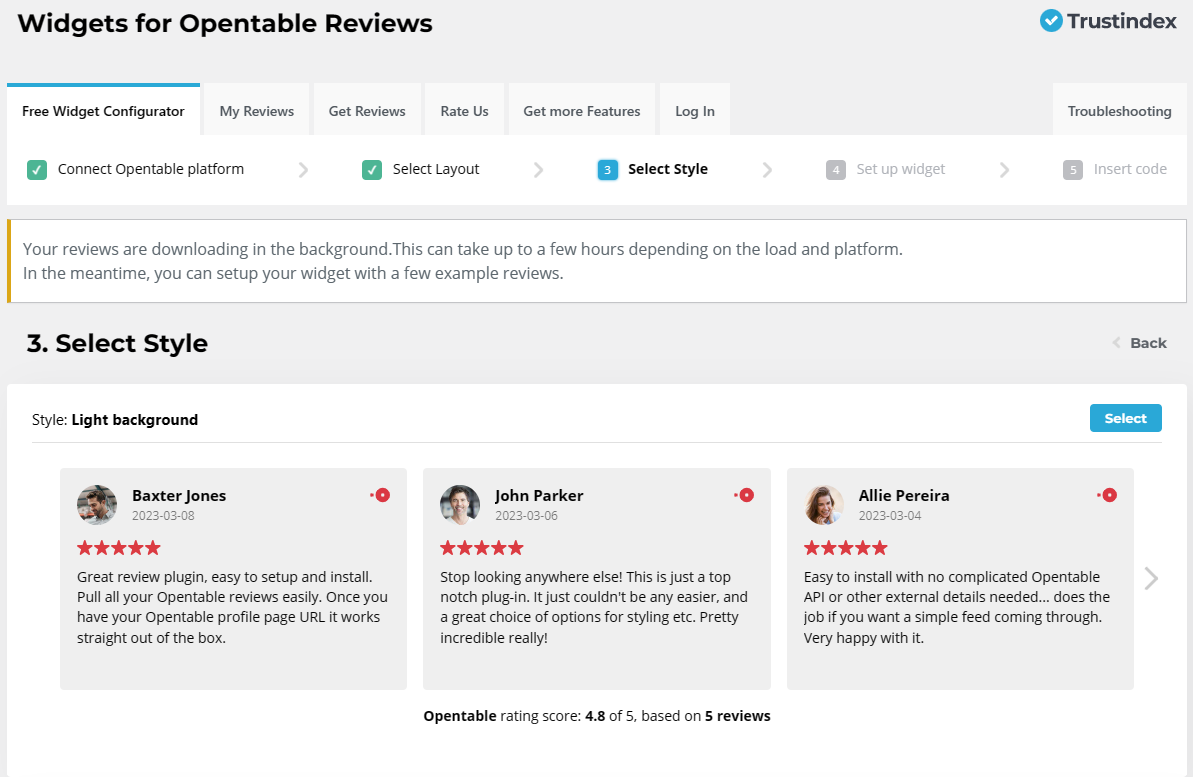 OpenTable Reviews API