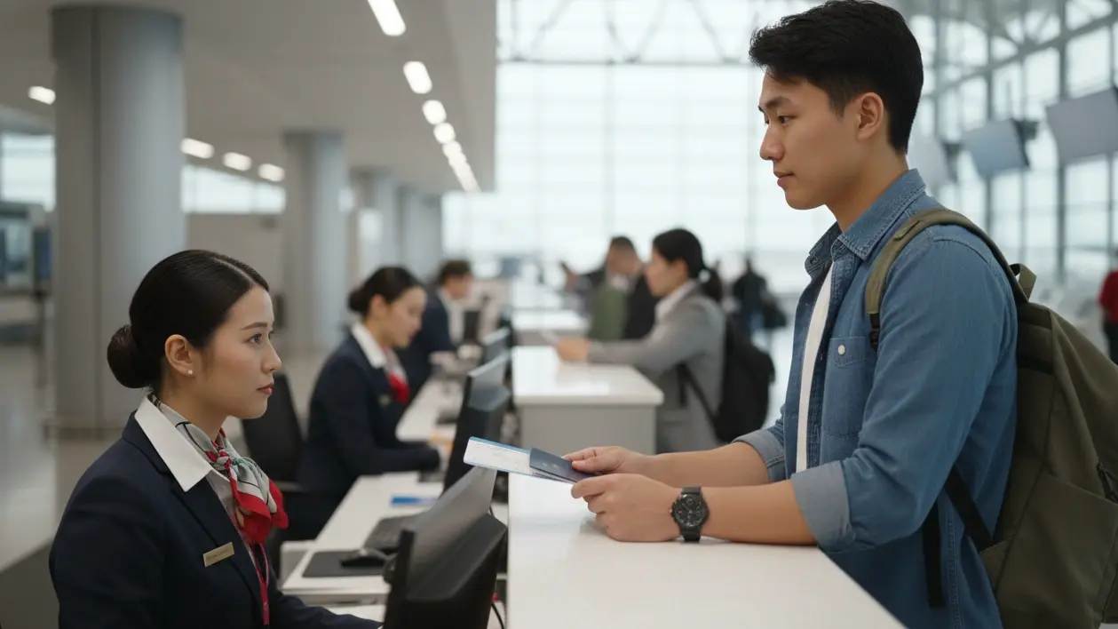 Student traveler reviewing onward ticket proof after visa approval