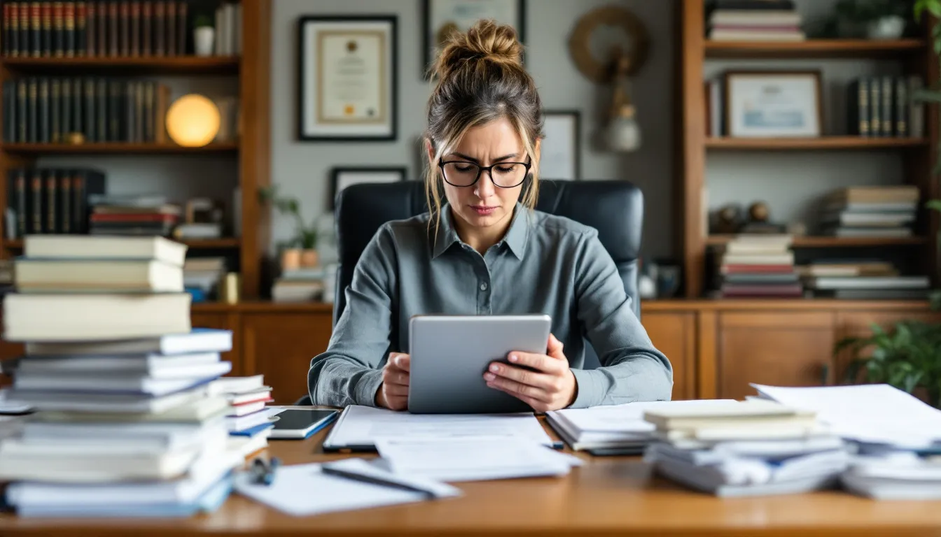 A person reading reviews and testimonials about lawyers to find the best lawyer.