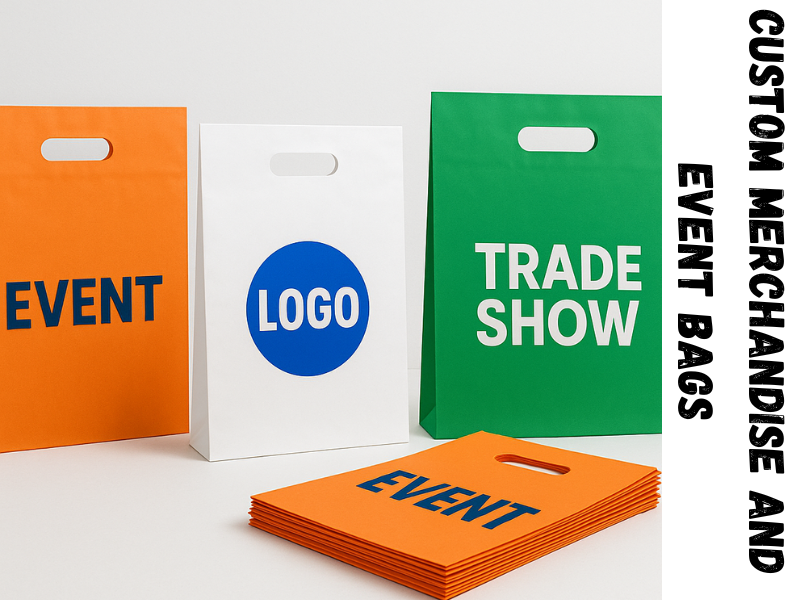 an illustration of custom merchandise and event bags