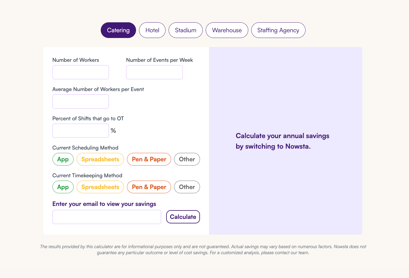 Nowsta's cost savings calculator