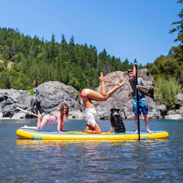 yoga paddleboard with a full length deck pad
